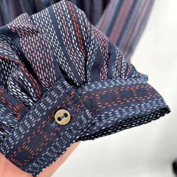 Lucky Brand Navy Print Long Sleeve Lightweight Peasant Blouse // S - Picture 4 of 6